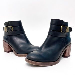 lucky brand | raisa ankle boots stacked heel black leather 7